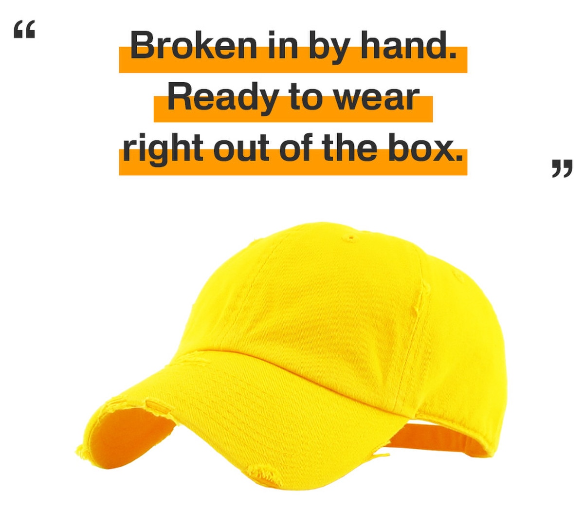 Yellow Distressed Vintage Baseball Cap Front Side View